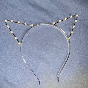 Gold Metal Cat Ears Headband with Pearl Details